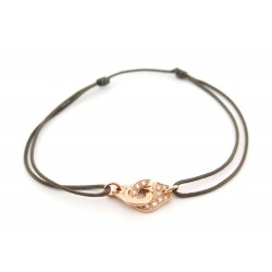 BRACELET DINH VAN MENOTTES R8 OR ROSE 18K ET DIAMANTS SUR CORDON + BOITE 900€