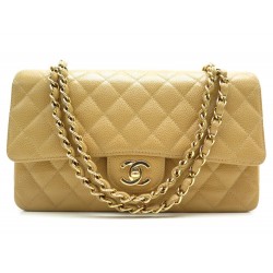 SAC A MAIN CHANEL TIMELESS CLASSIQUE M EN CUIR CAVIAR MATELASSE BEIGE BAG 8250€