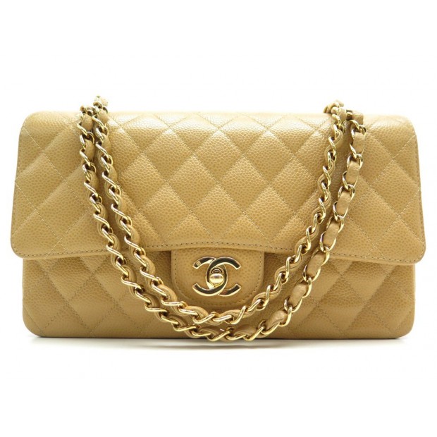 SAC A MAIN CHANEL TIMELESS CLASSIQUE M EN CUIR CAVIAR MATELASSE BEIGE BAG 8250€