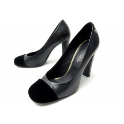 CHAUSSURES CHANEL ESCARPINS LOGO CC 37.5 EN DAIM & CUIR NOIR PUMP SHOES 830€