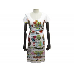 NEUF ROBE HERMES LES FOLIES DU CIEL S 36 BLANC CEINTURE FOULARD CARRE DRESS 800€