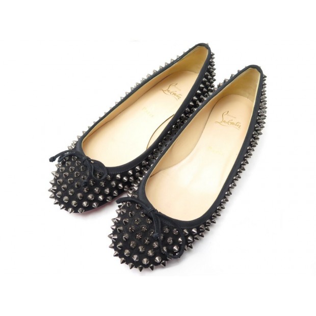 NEUF CHAUSSURES CHRISTIAN LOUBOUTIN BALLERINES SPIKE 39 EN CUIR NOIR BOITE 495€