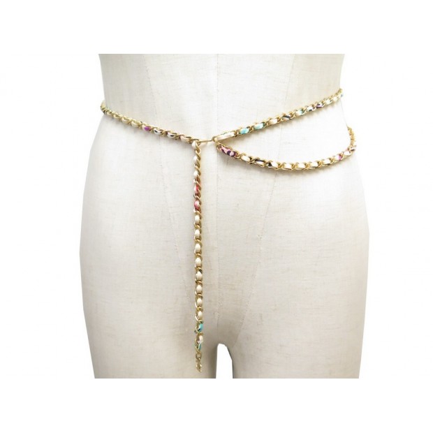 NEUF CEINTURE CHANEL CHAINE EN METAL DORE & LACET EN SOIE 80 CM SILK BELT 1290€