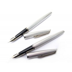 PARURE DE 2 STYLOS PLUMES WATERMAN C/F EN ARGENT 925 GUILLOCHE FOUNTAIN PEN SET