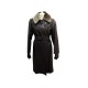 MANTEAU LONG HERMES ZIPPE CUIR DE CHEVRE MARRON ET COL CASTOR S 34 COAT 13500€