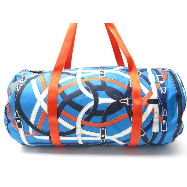 NEUF SAC A MAIN DE SPORT HERMES AIRSILK CAVALCADOUR EN SOIE BLEUE SILK HAND BAG