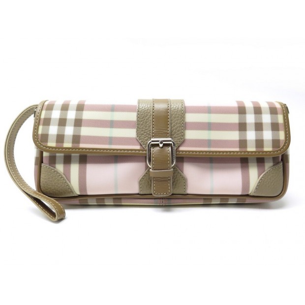 SAC A MAIN BURBERRY POCHETTE TOILE TARTAN CHECK & CUIR CANVAS POUCH BAG 950€