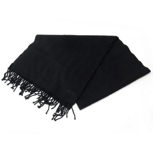 ECHARPE HERMES UNIE BRODEE EN CACHEMIRE NOIR A FRANGES BLACK CASHMERE SCARF 430€