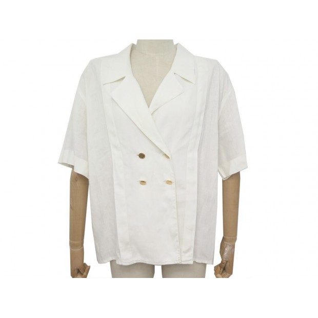 HAUT CHANEL CHEMISE BLOUSE BOUTONS SAC TIMELESS LIN CREME M 40 TOP SHIRT 1600€