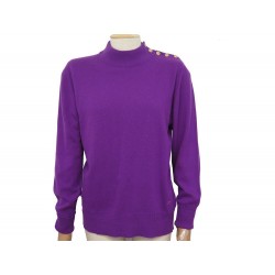 PULL CHANEL BOUTONS TREFLE M 38 EN CACHEMIRE VIOLET CASHMERE SWEATER 3900€