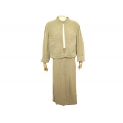 NEUF TAILLEUR CHANEL VESTE + JUPE LONGUE L 42 P13233 VISCOSE BEIGE JACKET 6500€