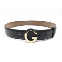 CEINTURE GUCCI BOUCLE G DORE 362732 TAILLE 80 EN CUIR NOIR LEATHER BELT 395€