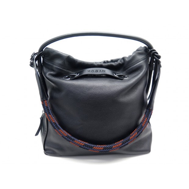 NEUF SAC A MAIN HOGAN CABAS EN CUIR GRAINE NOIR + POCHON LEATHER HAND BAG 415€