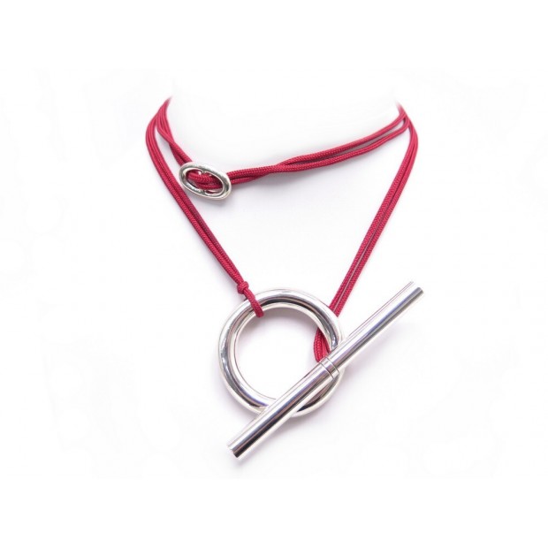 COLLIER HERMES SAUTOIR SKIPPER TGM 80CM ARGENT MASSIF 925 & ROUGE NECKLACE 1100€