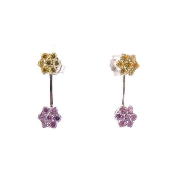 BOUCLES D'OREILLES AMETHYSTE & CITRINE EN OR BLANC 18K WHITE GOLD EARRINGS