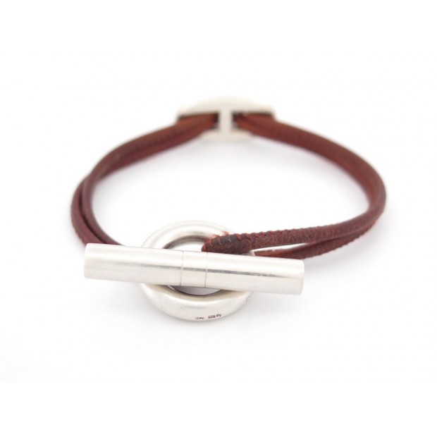 BRACELET HERMES SKIPPER 15 CM EN ARGENT MASSIF 925 & CORDON CUIR SILVER 350€