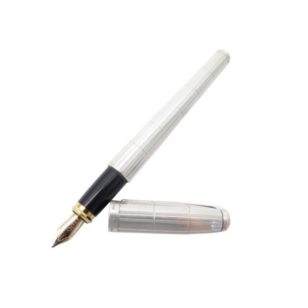 STYLO PLUME ST DUPONT FIDELIO EN METAL ARGENTE GODRONNE FOUNTAIN PEN 460€