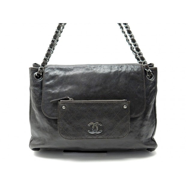 SAC A MAIN CHANEL POCKET IN THE CITY EN CUIR CAVIAR MARRON LOGO CC HAND BAG