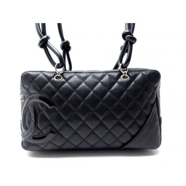 SAC A MAIN CHANEL CAMBON BOWLING LOGO CC EN CUIR MATELASSE NOIR HAND BAG 2800€