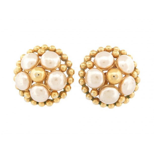 VINTAGE BOUCLES D'OREILLE CLIPS CHANEL 1986 DE CASTELLANE PERLES & DORE EARRINGS