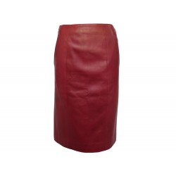NEUF JUPE DROITE HERMES EN CUIR ROUGE TAILLE 38 M RED STRAIGHT LEATHER SKIRT NEW