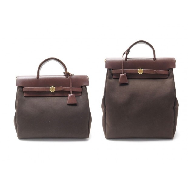 SAC A DOS HERMES HERBAG 2 CORPS TOILES ET CUIR MARRON HAND BAG BACK PACK 2550€