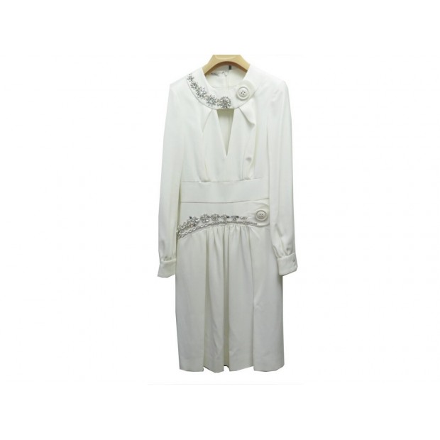 ROBE MANCHES LONGUES MIU MIU MF1965 1GHE CRISTAL 40 M CREME COL 2015 DRESS 3000€