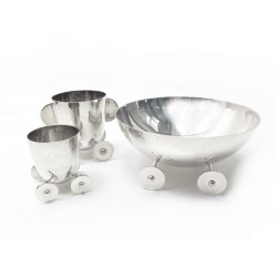 SERVICE DE NAISSANCE HERMES BERCEAU BOL COQUETIER TIMBALE METAL ARGENTE + BOITES