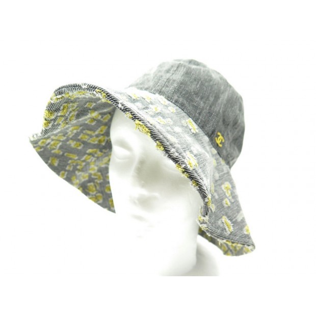 NEUF CHAPEAU CHANEL EN COTON GRIS & JAUNE DENIM 58 CM NEW GREY & YELLOW HAT 790€