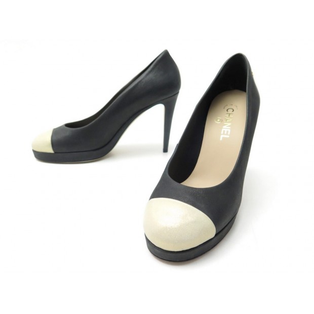 NEUF CHAUSSURES CHANEL ESCARPINS G30389 CUIR BICOLORE 40 NOIR & BEIGE SHOES 810€