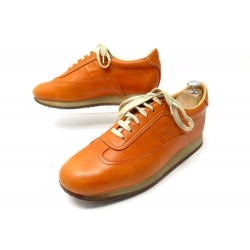 CHAUSSURES HERMES QUICK H SNEAKERS 42.5 BASKETS CUIR ORANGE SAC POCHON SHOE 685€