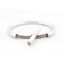 BRACELET HERMES FREGATE 15 CM EN ARGENT MASSIF CORDON SOIE GRISE JEWEL 380€