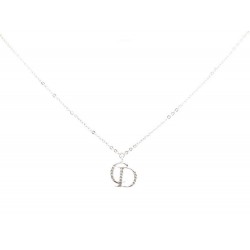 NEUF COLLIER CHRISTIAN DIOR LOGO ET STRASS 45 CM EN ACIER PALLADIE NECKLACE 490€