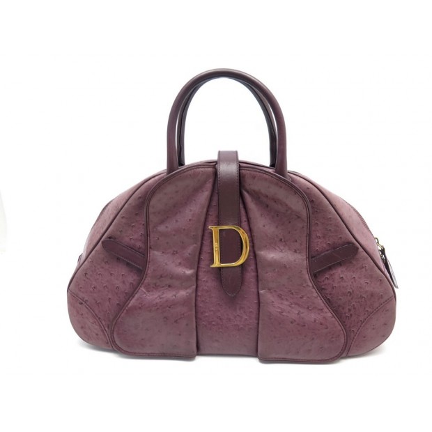 SAC A MAIN CHRISTIAN DIOR DOUBLE SADDLE EN CUIR D'AUTRUCHE VIOLET HAND BAG 1520€