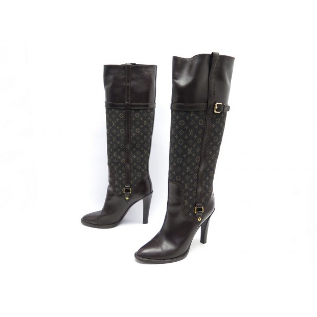 CHAUSSURES LOUIS VUITTON BOTTES IDOLE 39.5 TOILE MONOGRAM LIN CUIR BOOTS 1090€