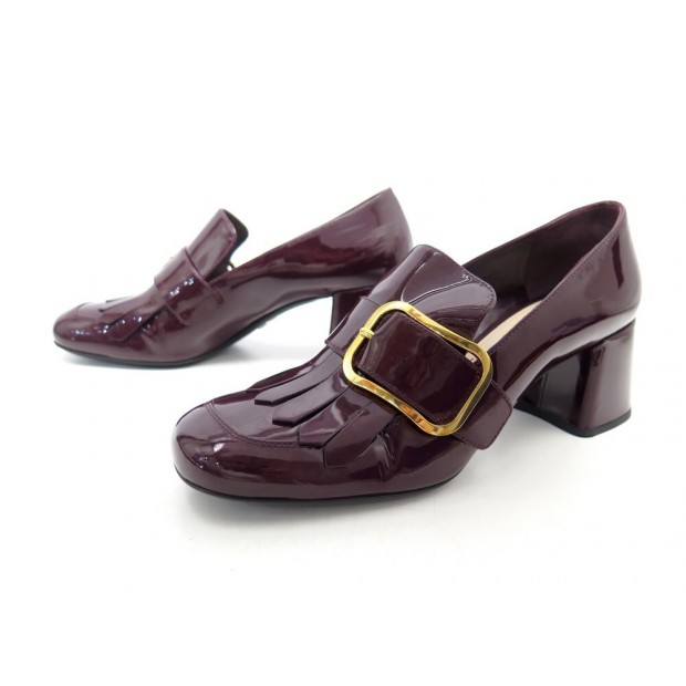 CHAUSSURES PRADA KILTIE MOCASINS A BOUCLES A TALONS 37.5 IT 38.5 FR LOAFERS 720€