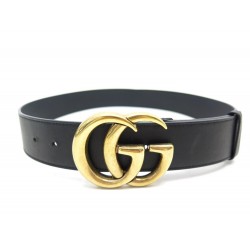 CEINTURE GUCCI DOUBLE G 397660 T85 EN CUIR NOIR BOUCLE BLACK LEATHER BELT 395€