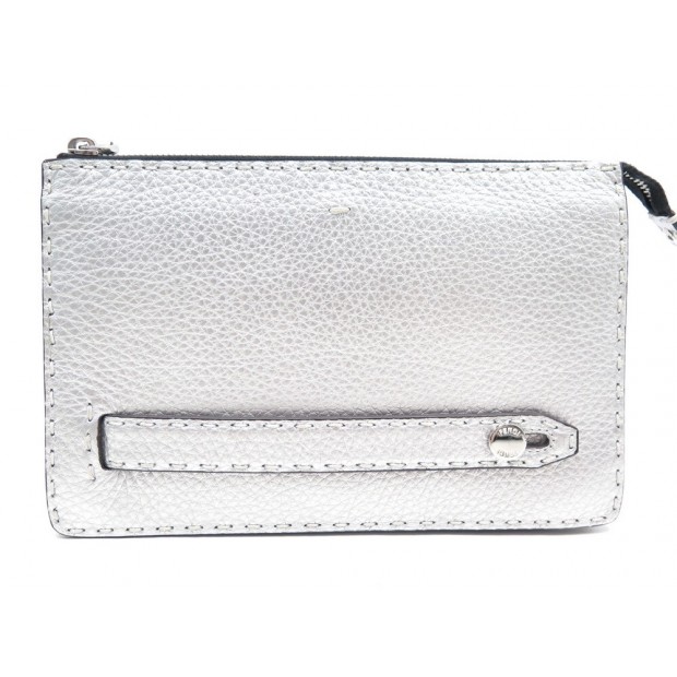 NEUF SAC POCHETTE A MAIN FENDI SELLERIA 7VA350 CUIR ARGENTE CLUTCH POUCH 1350€