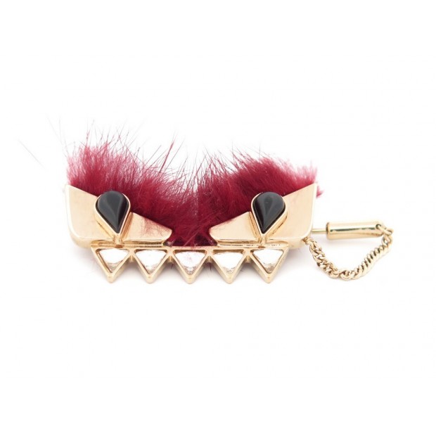 NEUF BROCHE FENDI MONSTER FOURRURE DE VISON & METAL DORE 6.5X3CM FUR BROOCH 455€