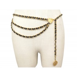 VINTAGE CEINTURE CHANEL 1984 T85 CHAINE DOREE & LIEN EN CUIR LOGO CC BELT 1350€