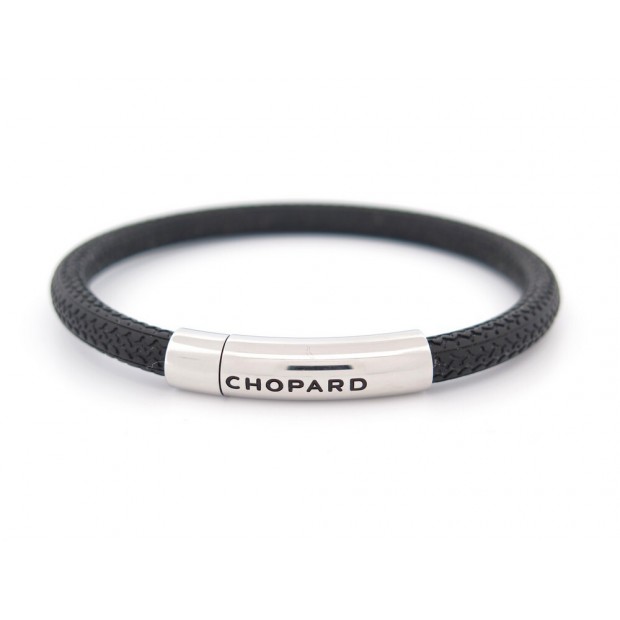 BRACELET CHOPARD MILLE MIGLIA 95016-0205 20CM CAOUTCHOUC NOIR ARGENTE BOITE 285€