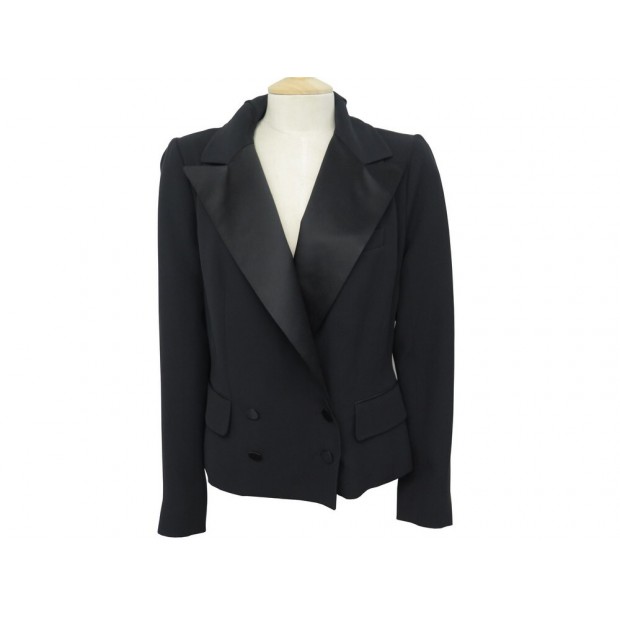 VESTE SMOKING LOUIS VUITTON TAILLE L 42 EN SOIE NOIRE BLACK SILF WOMAN JACKET