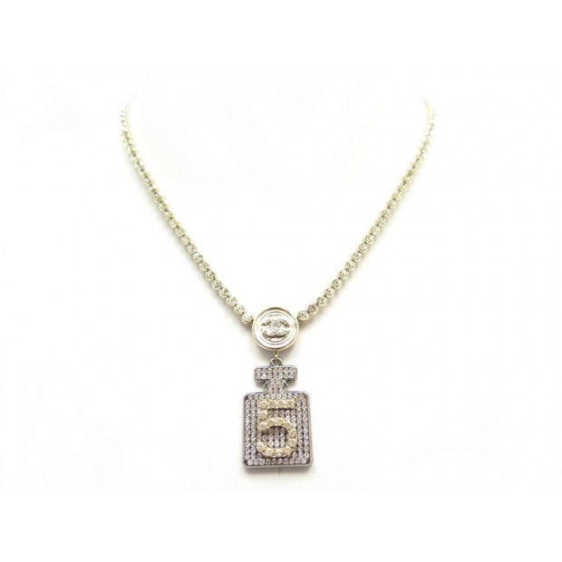 NEUF COLLIER CHANEL LOGO CC BOUTEILLE PARFUM NUMERO 5 METAL DORE NECKLACE 1600€