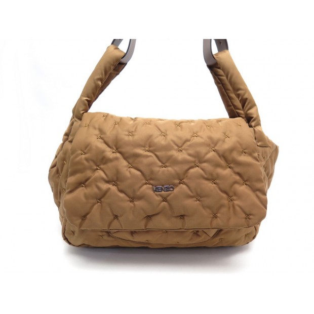 NEUF SAC A MAIN KENZO TOILE MATELASSEE CAMEL 35CM PORTE EPAULE CANVAS HAND BAG