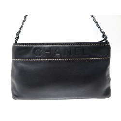 NEUF SAC A MAIN CHANEL POCHETTE 24CM EN CUIR NOIR LEATHER POUCH BAG PURSE 2700€