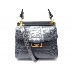 NEUF SAC A MAIN GIVENCHY MYSTIC S CUIR FACON CROCO GRIS BANDOULIERE BAG 2450€