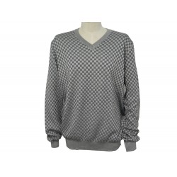 PULL LOUIS VUITTON DAMIER T 52 L HOMME EN SOIE GRISE GREY SILK MAN SWEATER 650€