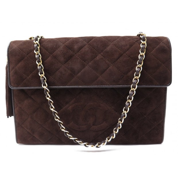 VINTAGE SAC A MAIN CHANEL LOGO CC BANDOULIERE DAIM MARRON MATELASSE BAG 6500€