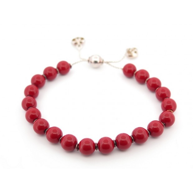 BRACELET GUCCI PERLES ROUGES 18 20 CM FERMOIR EN ARGENT 925 PEARLS SILVER 390€