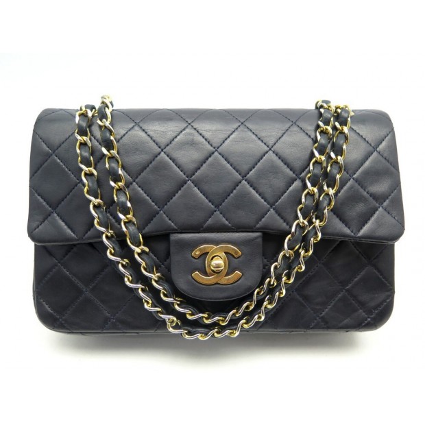 VINTAGE SAC A MAIN CHANEL CLASSIQUE TIMELESS CUIR MATELASSE BLEU NAVY BAG 8250€